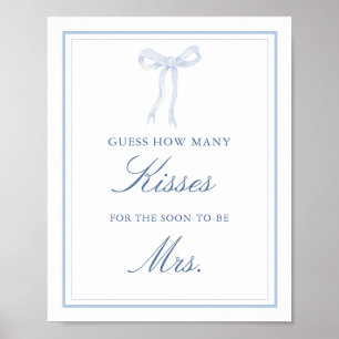 Poster Bleu Bow Combien de baisers Fête des mariées Jeu S