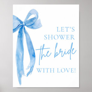 Poster Bleu Bow Douche La Mariée Avec Symbole D'Amour