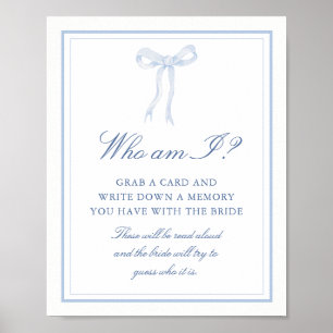 Poster Bleu Bow Qui Suis-Je Fête des mariées Jeu Signe