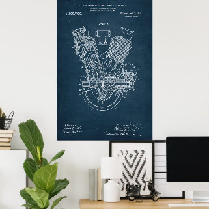 Poster Bleu   Brevet de moteur à combustion interne