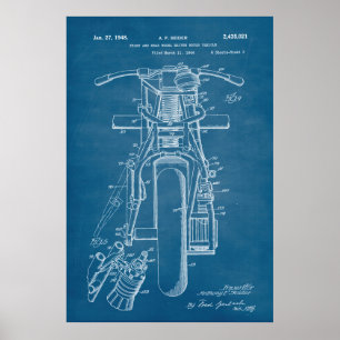 Poster Bleu   Brevet de motocycles