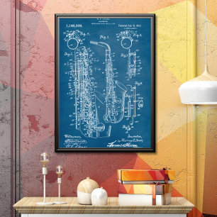 Poster Bleu Brevet saxophone