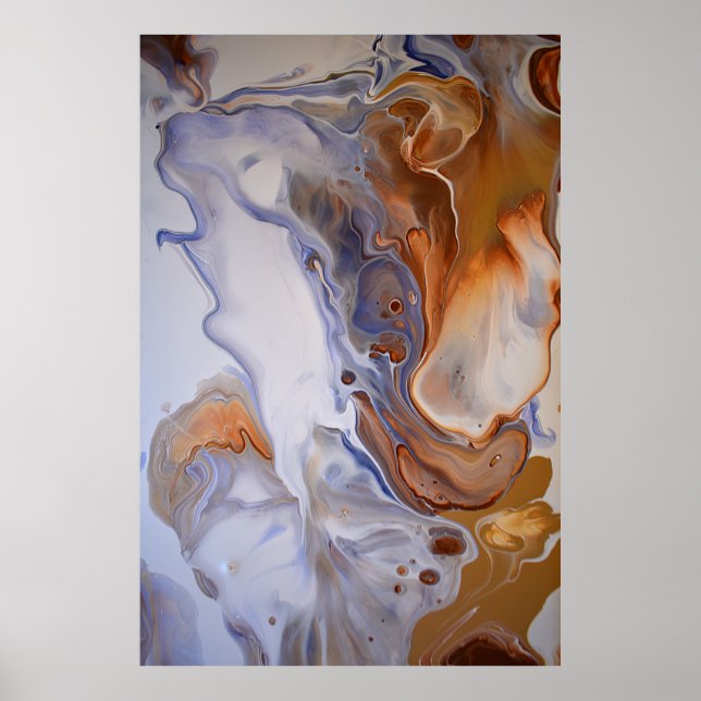 Poster Bleu Brown Moderne Art Abstrait contemporain (Devant)
