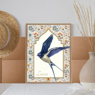 Poster Bleu Bruant Fleur sauvage Ornat Personnalisé