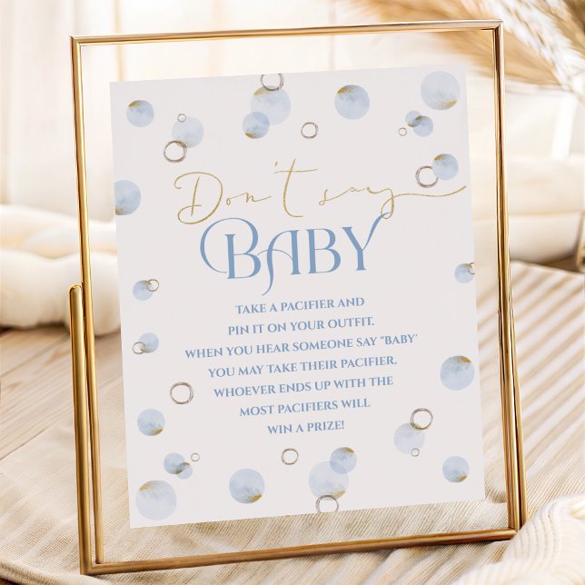 Poster Bleu Brunch Bubbly et Baby shower Ne pas dire bébé (Blue Brunch Bubbly and Baby Shower Don't Say Baby Poster)