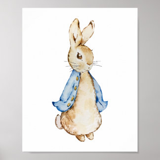 Poster Bleu Bunny Mur Art | Aquarelle Rabbit