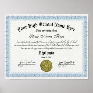 Poster Bleu cadre Lycée diplôme diplôme certificat