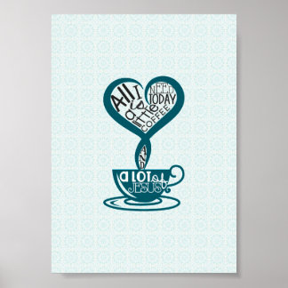 Poster bleu café et Jésus 5"x7"