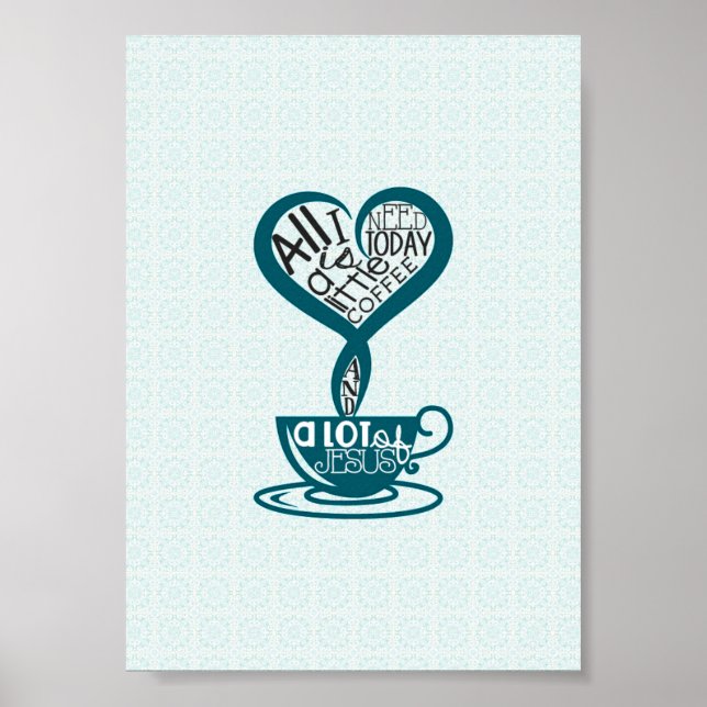 Poster bleu café et Jésus 5"x7" (Devant)
