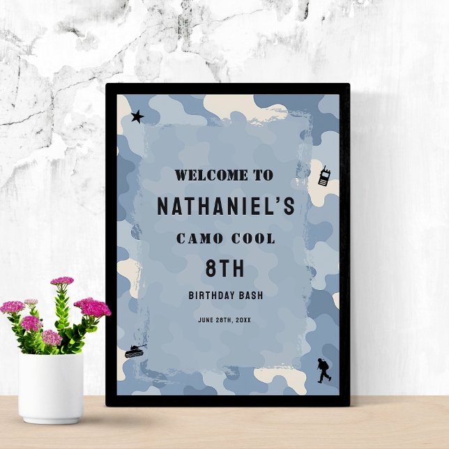Poster Bleu Camo Militaire signe de bienvenue (Créateur téléchargé)