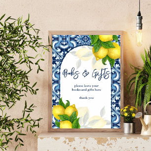 Poster Bleu carreaux citron Amalfi baby shower signe cade