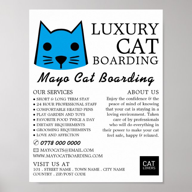 Poster Bleu Chat, Embarquement de chats, Publicité de la  (Devant)
