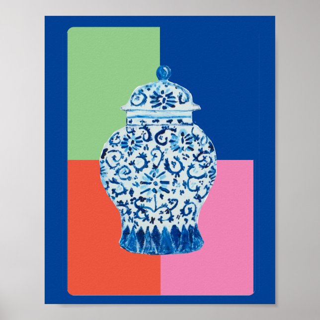 Poster Bleu Chinoiserie Ginger jarres art imprimé (Devant)
