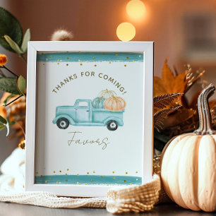 Poster Bleu Citrouille Camion Moderne Automne Baby shower