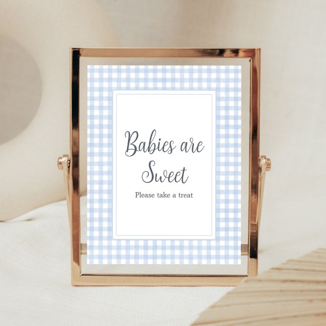 Poster Bleu classique En vichy les bébés sont doux (Boy Gingham Baby Shower Babies are Sweet Sign)