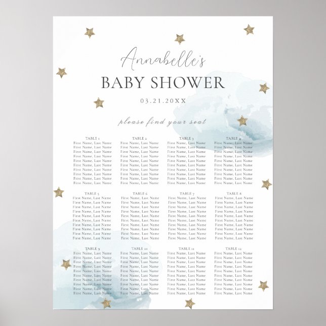 Poster Bleu Cloud 9 étoiles Baby shower de siège (Devant)