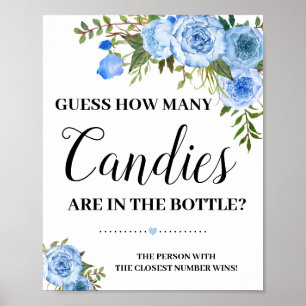 Poster Bleu Combien de Candies signe de jeu Baby shower