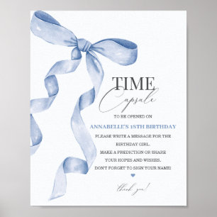 Poster Bleu Coquette Bow Anniversaire Heure Capsule
