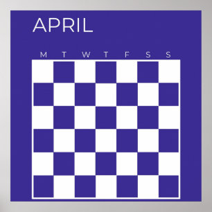 Poster Bleu de la Marine À damiers avril Calendrier mensu