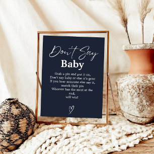 Poster Bleu de la marine Ne pas dire Baby shower bébé sig