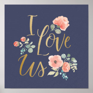 Poster Bleu délicieux fleurissant   Je nous aime