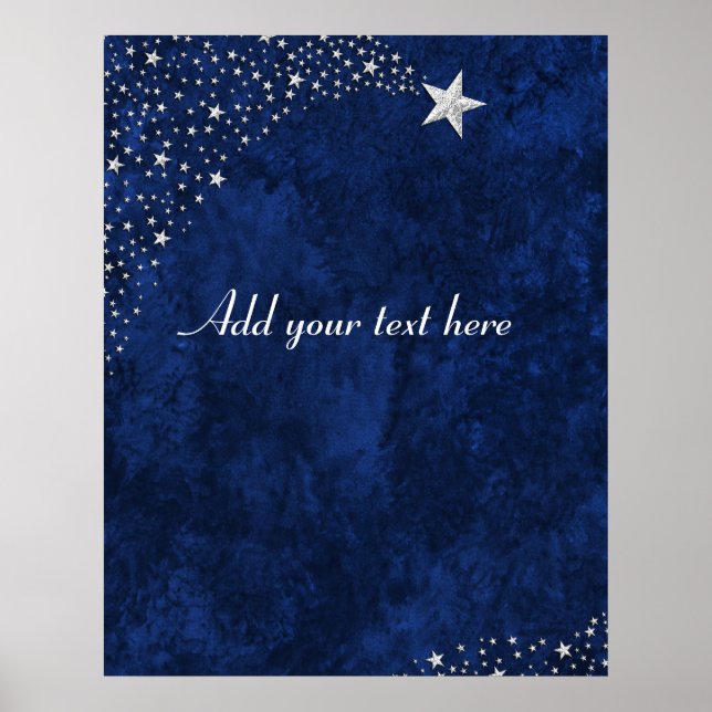 Poster Bleu des étoiles en chute d'argent (Devant)