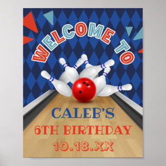 Poster Bleu Diamond Strike Bowling Anniversaire
