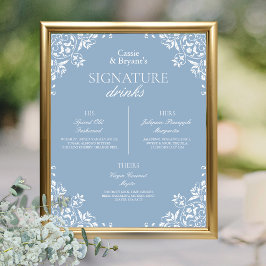 Poster Bleu et blanc Chic Mariage Signature Boissons
