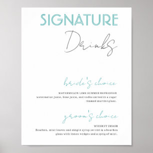 Poster Bleu et blanc Signature Boissons Mariage Bar Poste