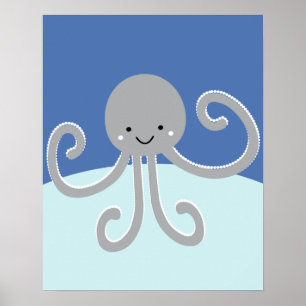 Poster Bleu et gris Vie océanique Pépinière à poulpe Impr