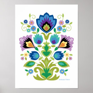 Poster Bleu et lavande floral, Wycinanki folklorique polo