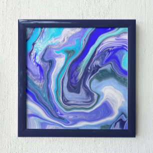 Poster Bleu et Marbre blanc Fluid Art