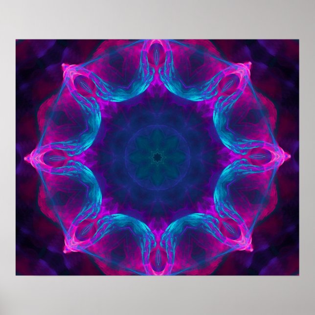 Poster Bleu et rose néon foncé Kaleidoscope dégradé (Devant)
