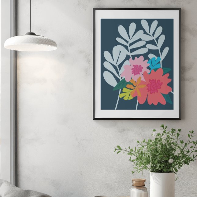 Poster Bleu fleurs botaniques florales bouquet joli art (Créateur téléchargé)