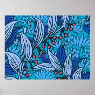 Poster Bleu Floral Antique Boho Moderne