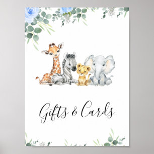 Poster Bleu Floral Baby shower Safari Table Haut