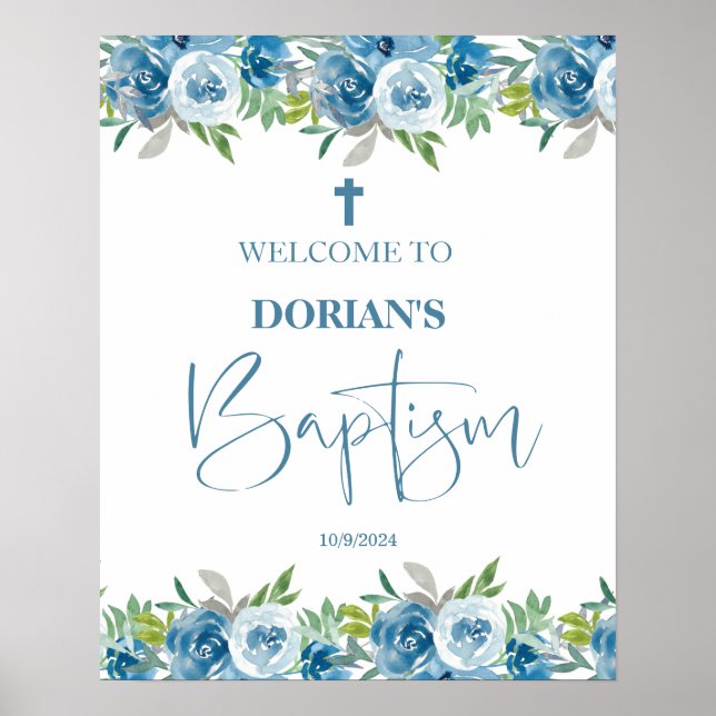 Poster bleu Floral Boy Baptism (Devant)