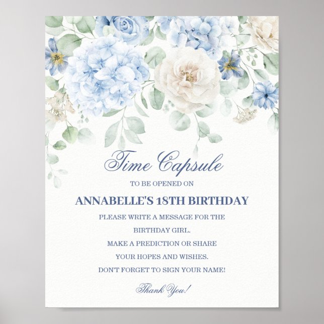 Poster Bleu Floral Hydrangea Botanique Bloom Temps Capsul (Devant)