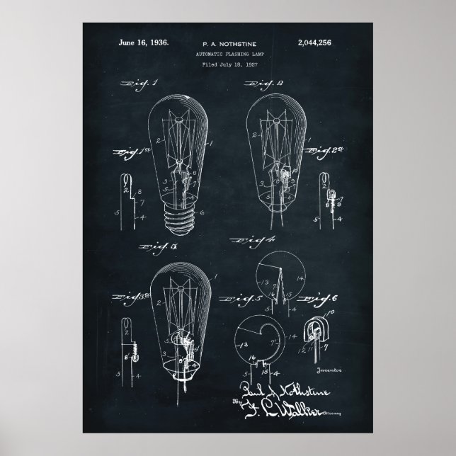 Poster Bleu Foncé | Brevet d'ampoule légère (Devant)