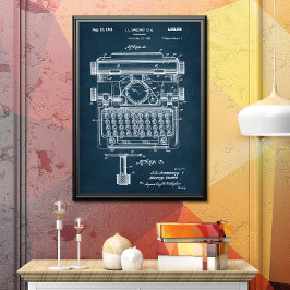 Poster Bleu Foncé | Brevet de machine à écrire