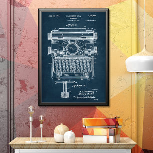 Poster Bleu Foncé Brevet de machine à écrire