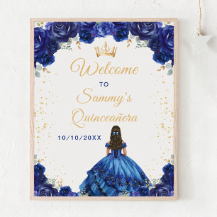 Poster Bleu foncé Princesse Quinceañera Bienvenue