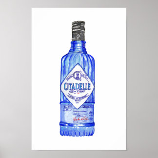 Poster Bleu Gin Botte Couleur de l'eau (couleur)