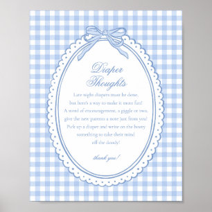 Poster Bleu Gingham Coquette Noeud Pensées Langer Bébé