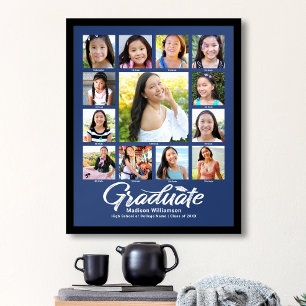 Poster Bleu Graduation K-12 Photo Collage Script Moderne