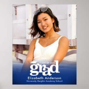 Poster Bleu Graduation Photo Téméraire Typographie Minima