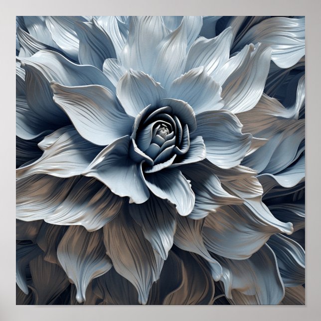 Poster Bleu gris imprimé art abstrait (Devant)