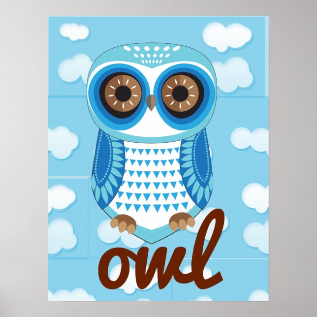 Poster bleu hibou avec lettre (Devant)