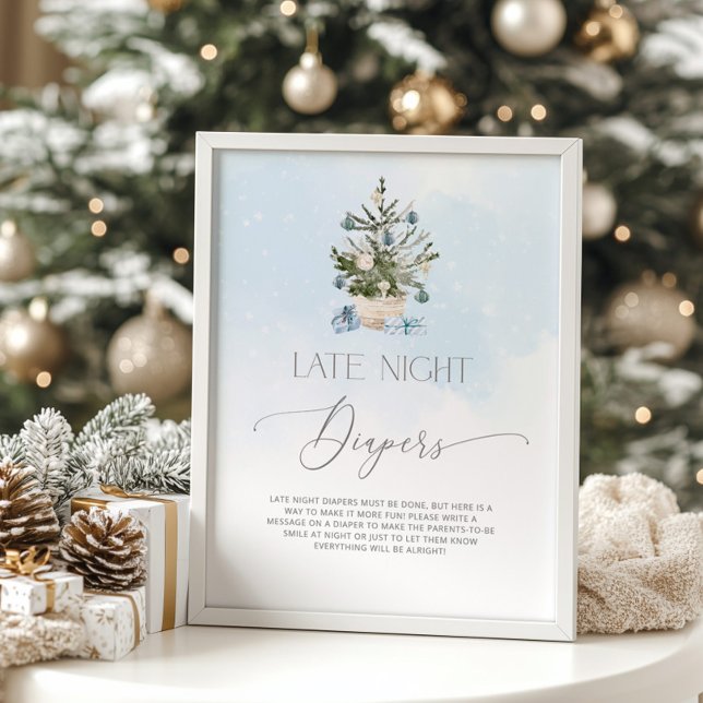 Poster Bleu hiver Chritmas arbre Nuit tardive couches (Créateur téléchargé)