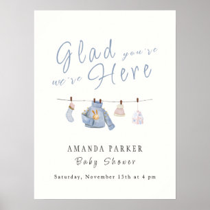Poster Bleu Hiver Cloche Baby shower Panneau de bienvenue